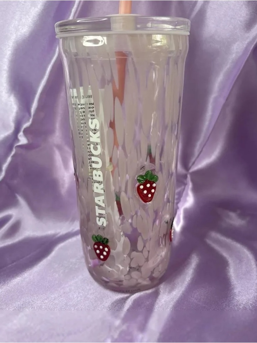 Starbucks Clear Cold Cup with Pink Accents and Strawberry Motif